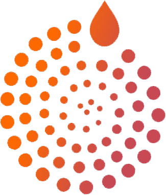 Illustration of orange and red droplets on a white background